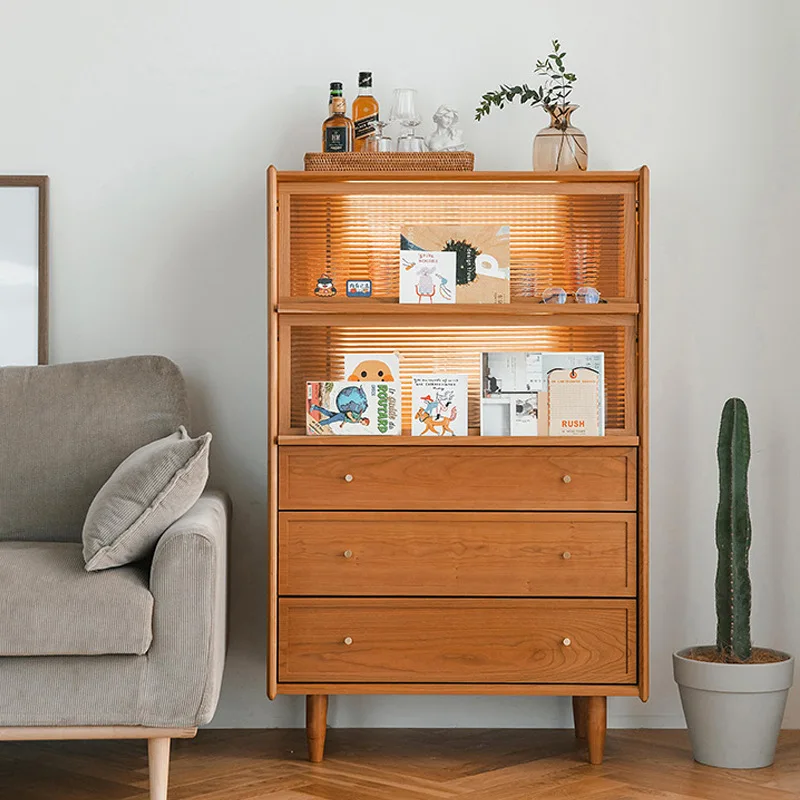 

Side cabinet Nordic cherry wood living room sofa locker Japanese solid wood kitchen storage