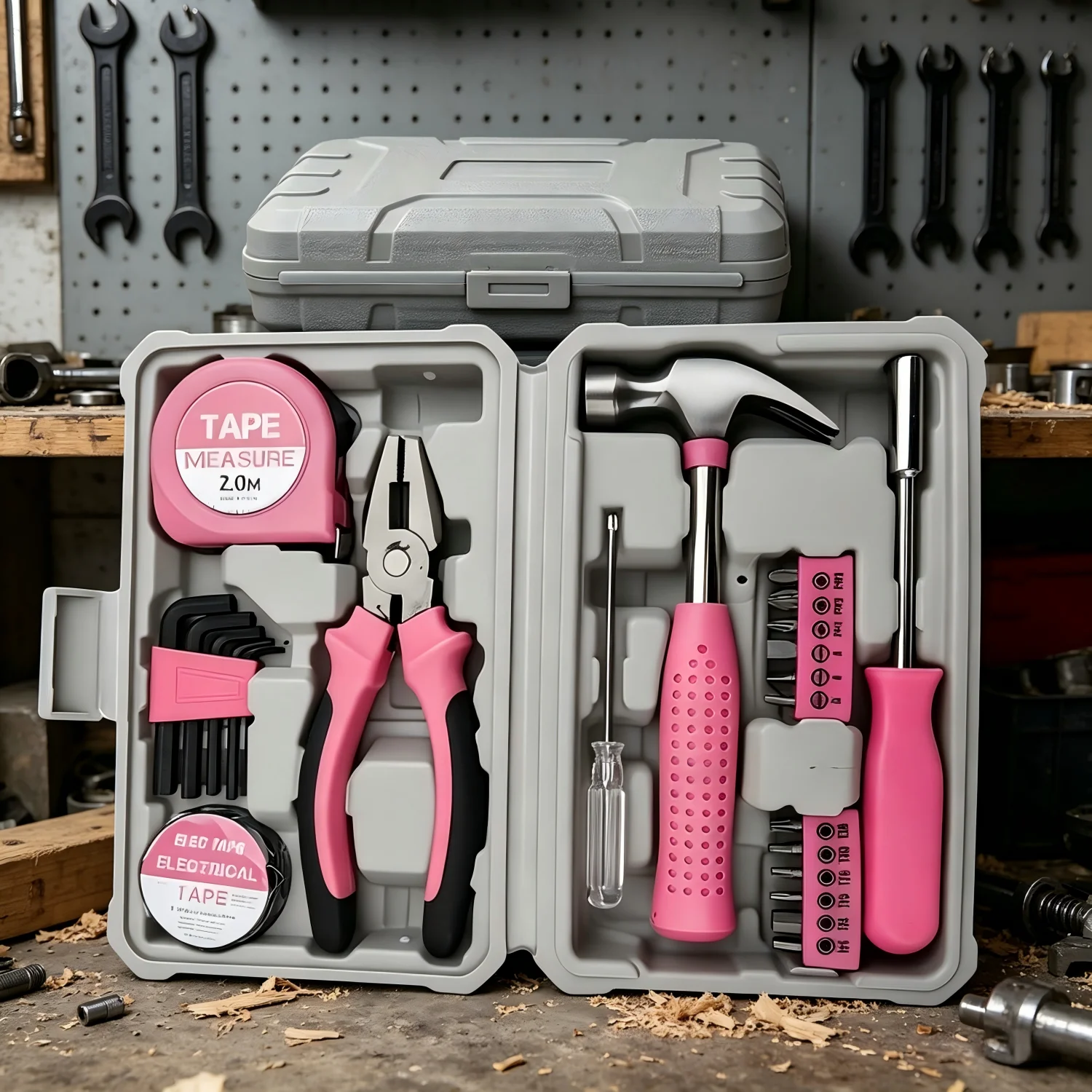 

Набор из 24 розовых базовых инструментов для дома в портативном кейсе: компактный набор ручных инструментов для ремонта и DIY