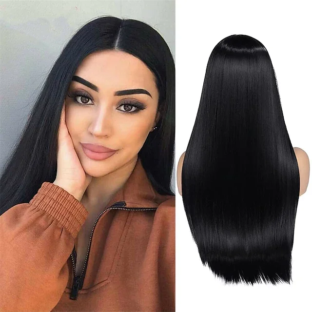 

WHIMSICAL WLong Straight Synthetic Wigs Natrual Black Color Hair Middle Part Heat Resistant Fiber Party Daily Full Wigs for Wome
