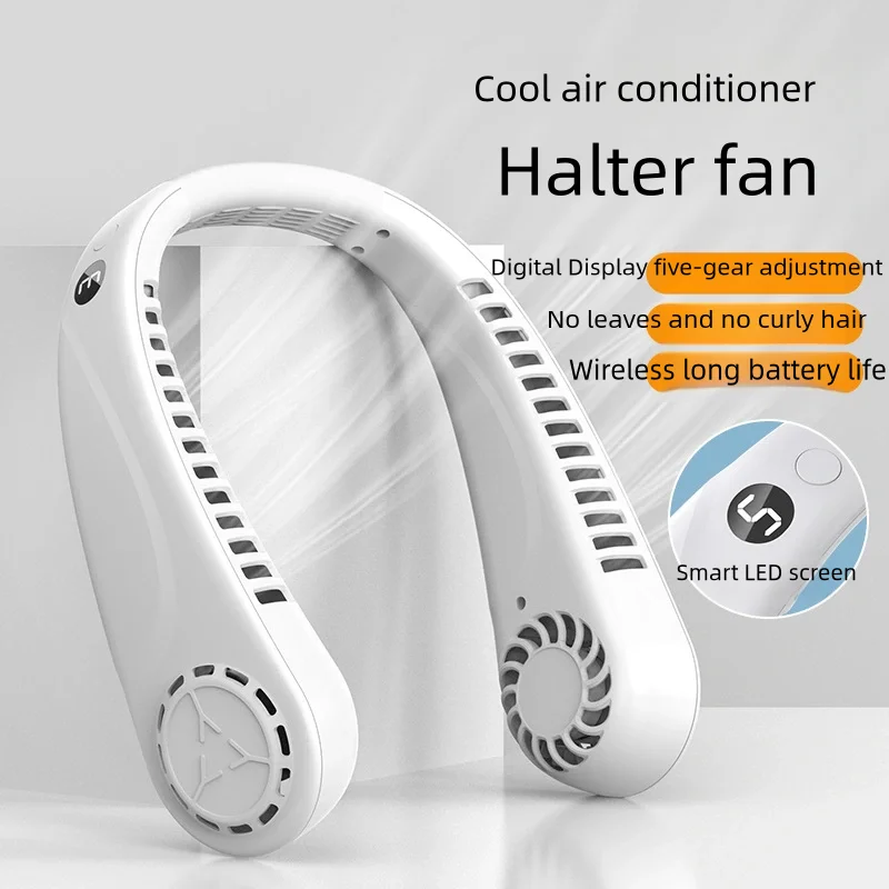 Ventilador eléctrico de cuello con batería de 1800mAH, Enfriador de aire con carga USB, mini ventilador de refrigeración portátil con cinco velocidades