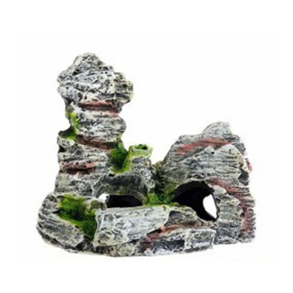 Décoration d'aquarium en forme de roche durable, simulation de montagne, grotte cachette pour poissons, abri pour poissons et crevettes