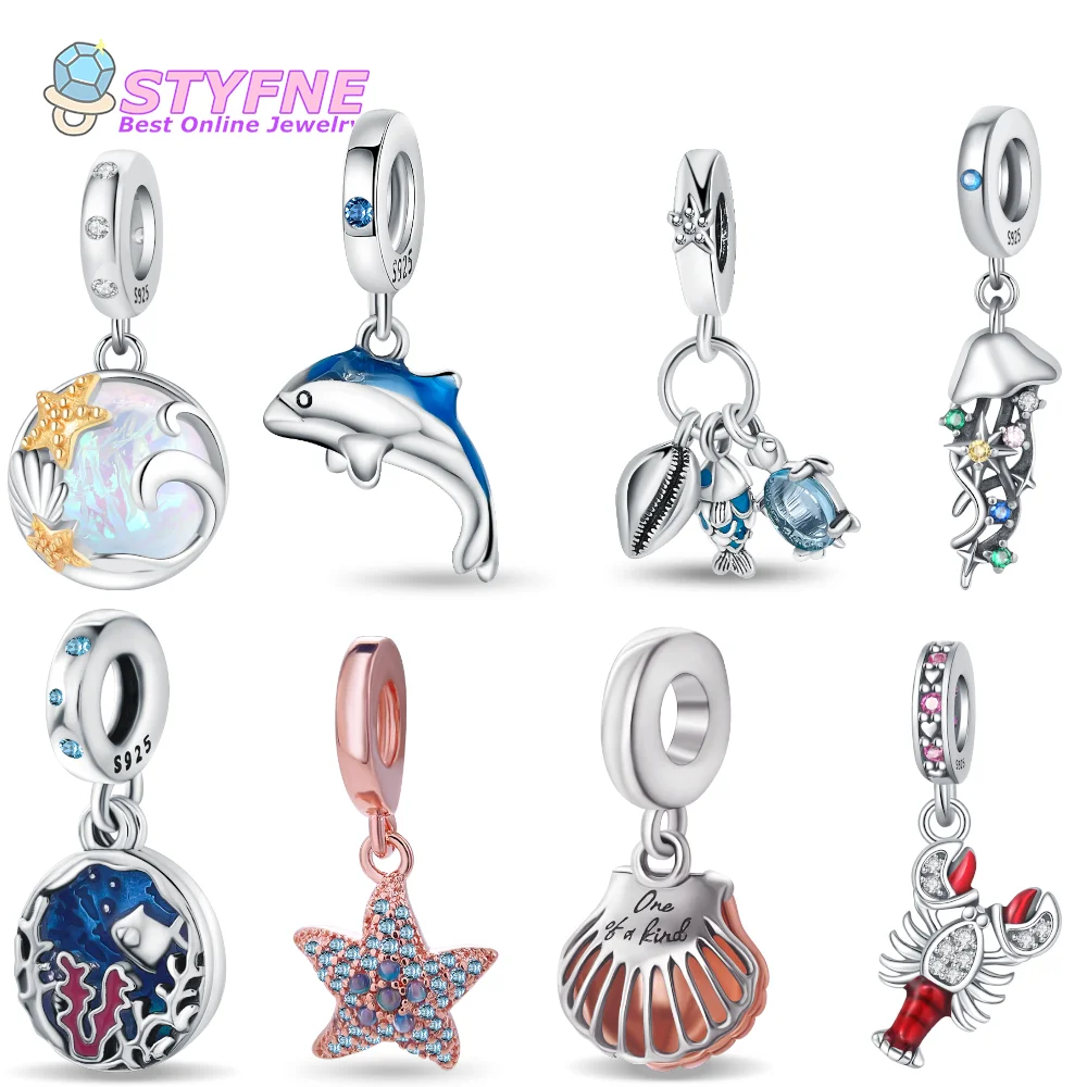 925 Sterling Silver Stained Glass Starfish Shell - Ocean Collection Bead Pendant Fits Bracelets and Necklaces Delicate Pendants