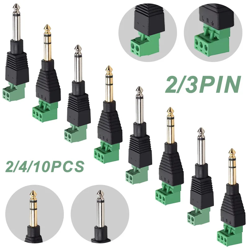 

2/4/10Pcs 6.35mm Mono Plug 6.35mm Stereo Plug Audio Male Plugs 2Pin 3Pin Terminal Connector Audio Video Sound Speaker