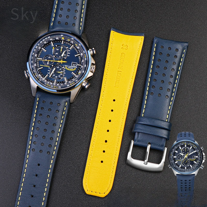 For Citizen Accessories Air 22 23 Eagle Blue Angel 1 2 Generation Genuine Leather Cowhide Men's Business Waterproof Watch Strap