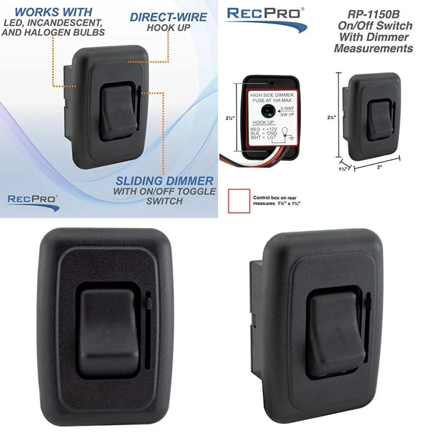

RV 12V DC Toggle Style Light Switch with High-Side Dimmer