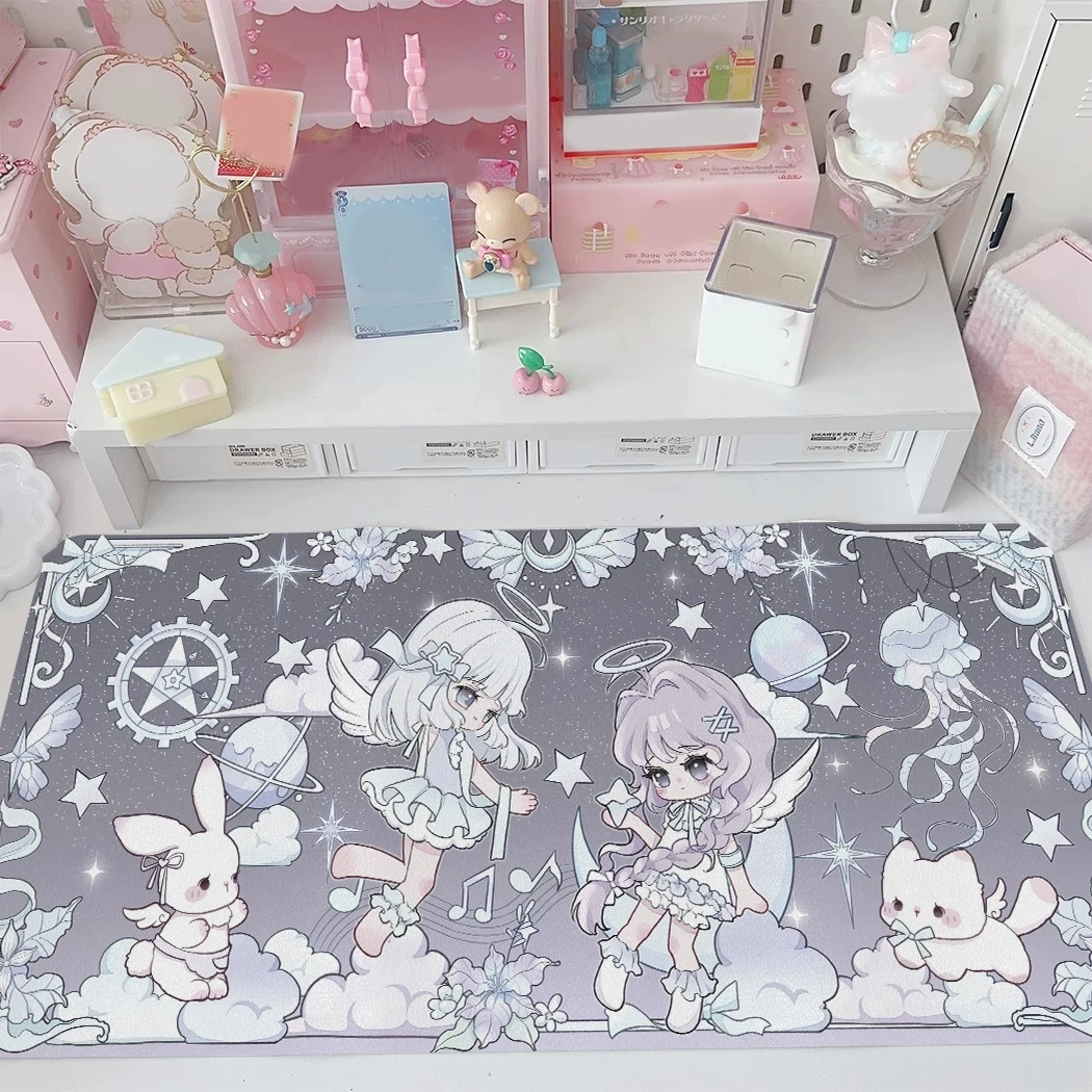سجادة مكتب من جلد البولي يوريثان للفتيات من Star Moon Deity Kawaii Girl |   لوحة ماوس XXL أصلية مبتكرة لطيفة لمكتب الكمبيوتر المحمول، ديكور هدية مقاوم للماء