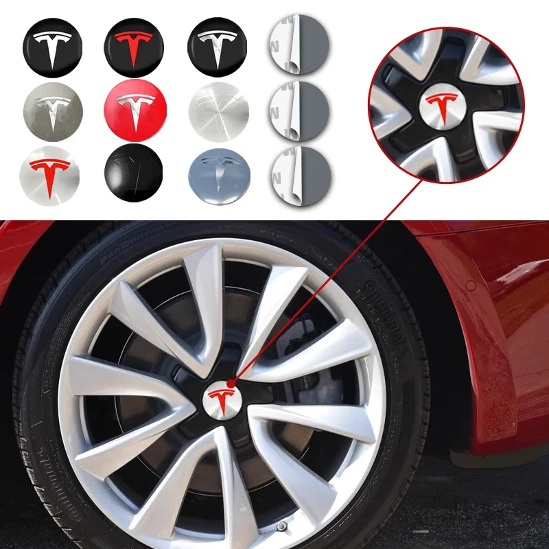 4Pcs 56mm Car Wheel Center Hub Caps Badge Sticker Emblem Decals Accessories For Tesla Model 3 Model Y S Auto Styling Decorates