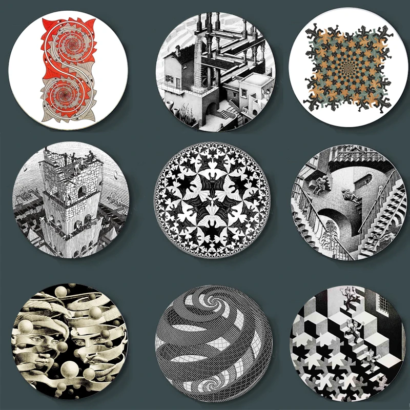 Netherlands Painter Escher Surreal Geometric Artwork Wall Plate Handcrafts Decorative Plate Room Studio Wall Background