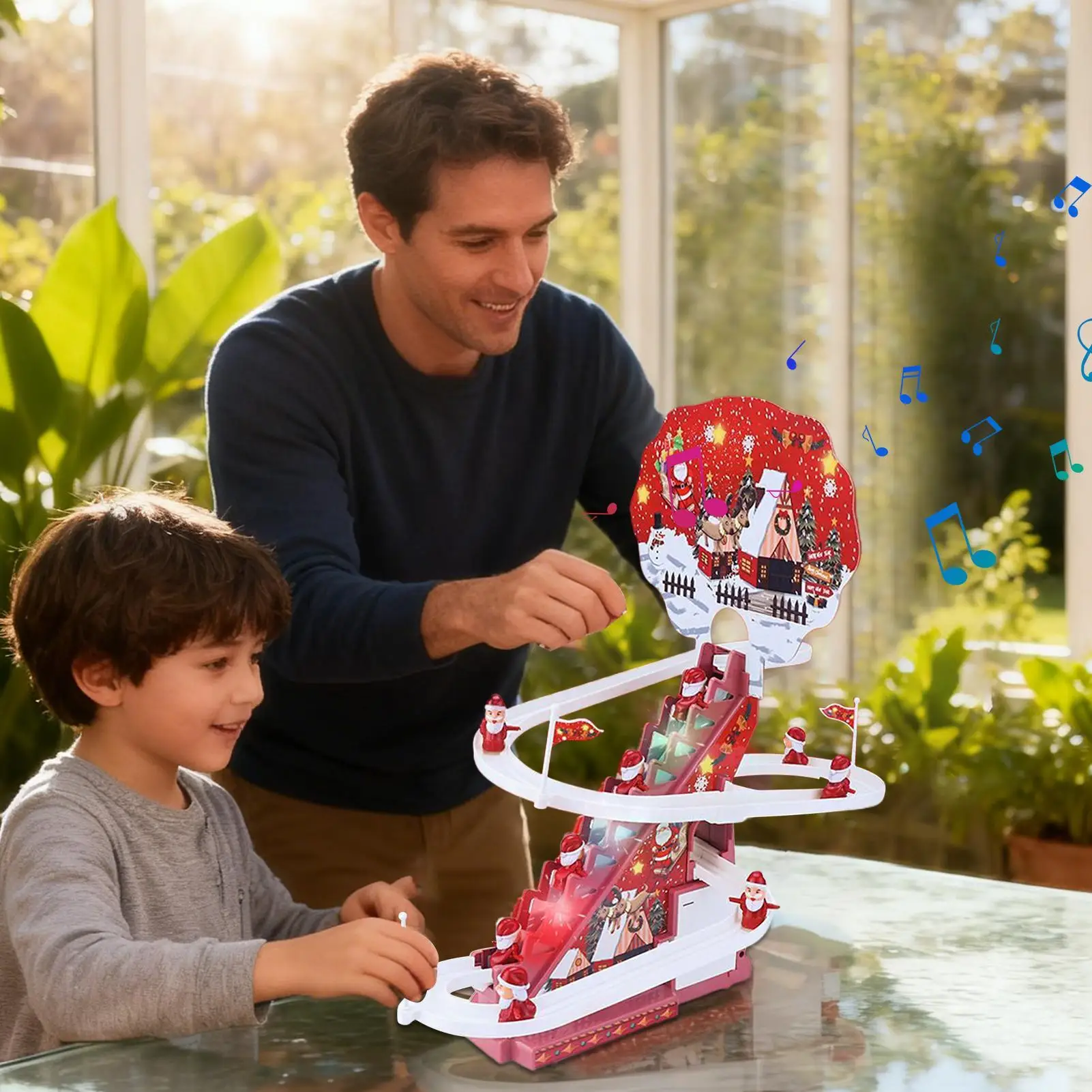 Giocattoli di Natale Telecomando Automatico Babbo Natale Salire le scale Gioco di gara per bambini Ragazzi Bambini Scrivania Camera da letto Soggiorno