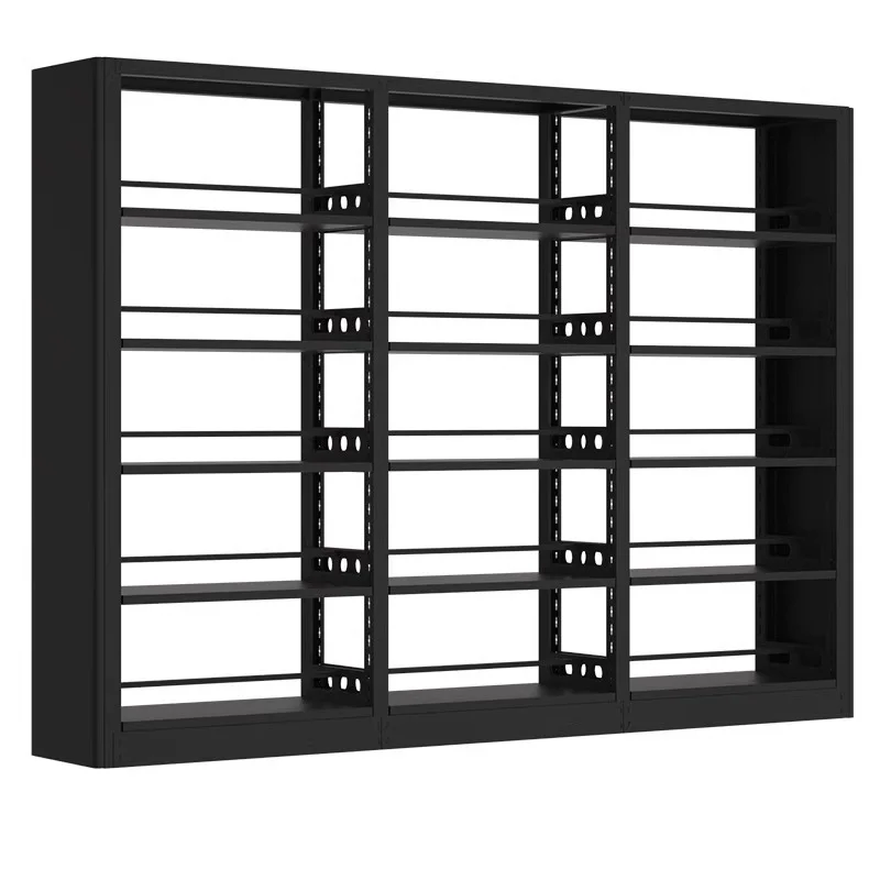 

Library Double Side 5 Tiers Commercial Metal Steel Durable Freestanding Library Furniture Book Rack Bookshelf