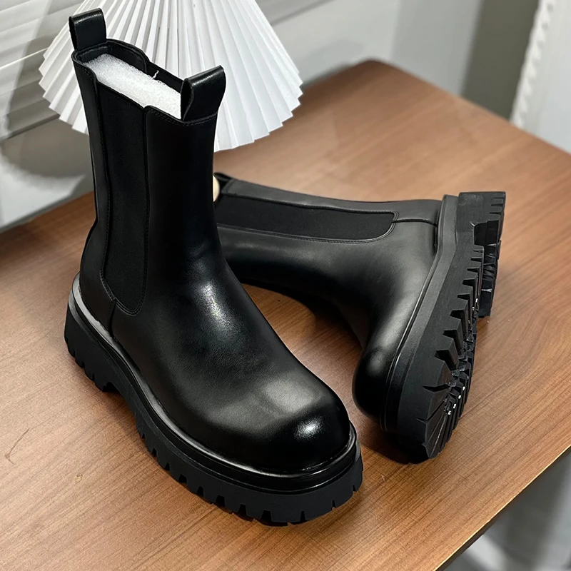 

Men's plus size Thick soled high top boots Fashion luxury designer styles Party or Fashion 38-46 Adult Black Daily Versatile