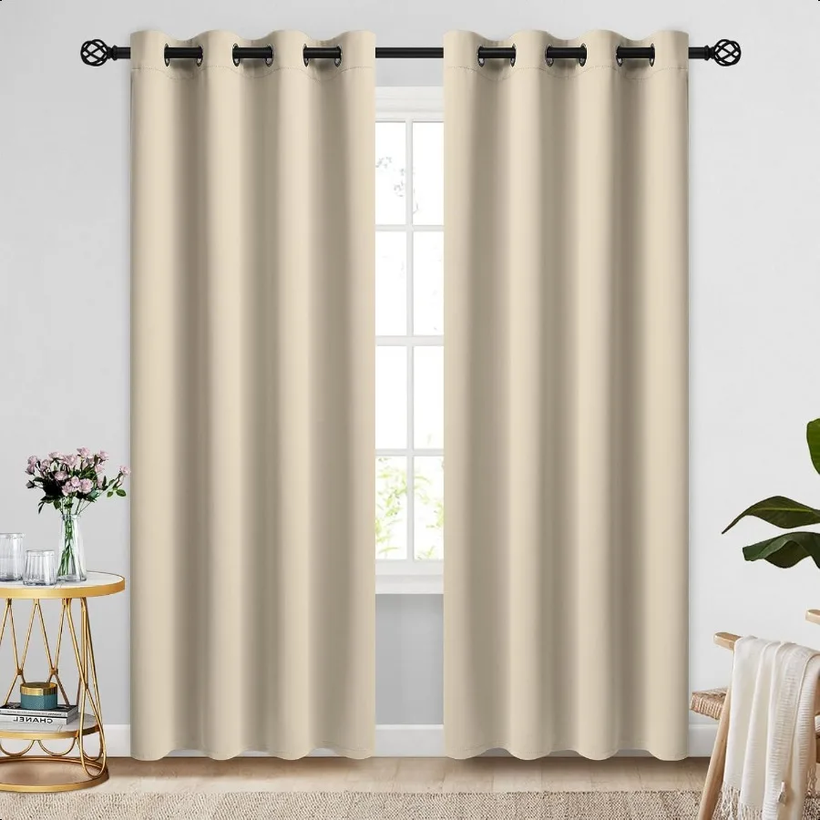 

Затемняющие шторы с втулкой для комнаты, длина 84-дюймовая, 2 панели, толстые полиэстеровые светоблокирующие изолированные термооконные занавески
