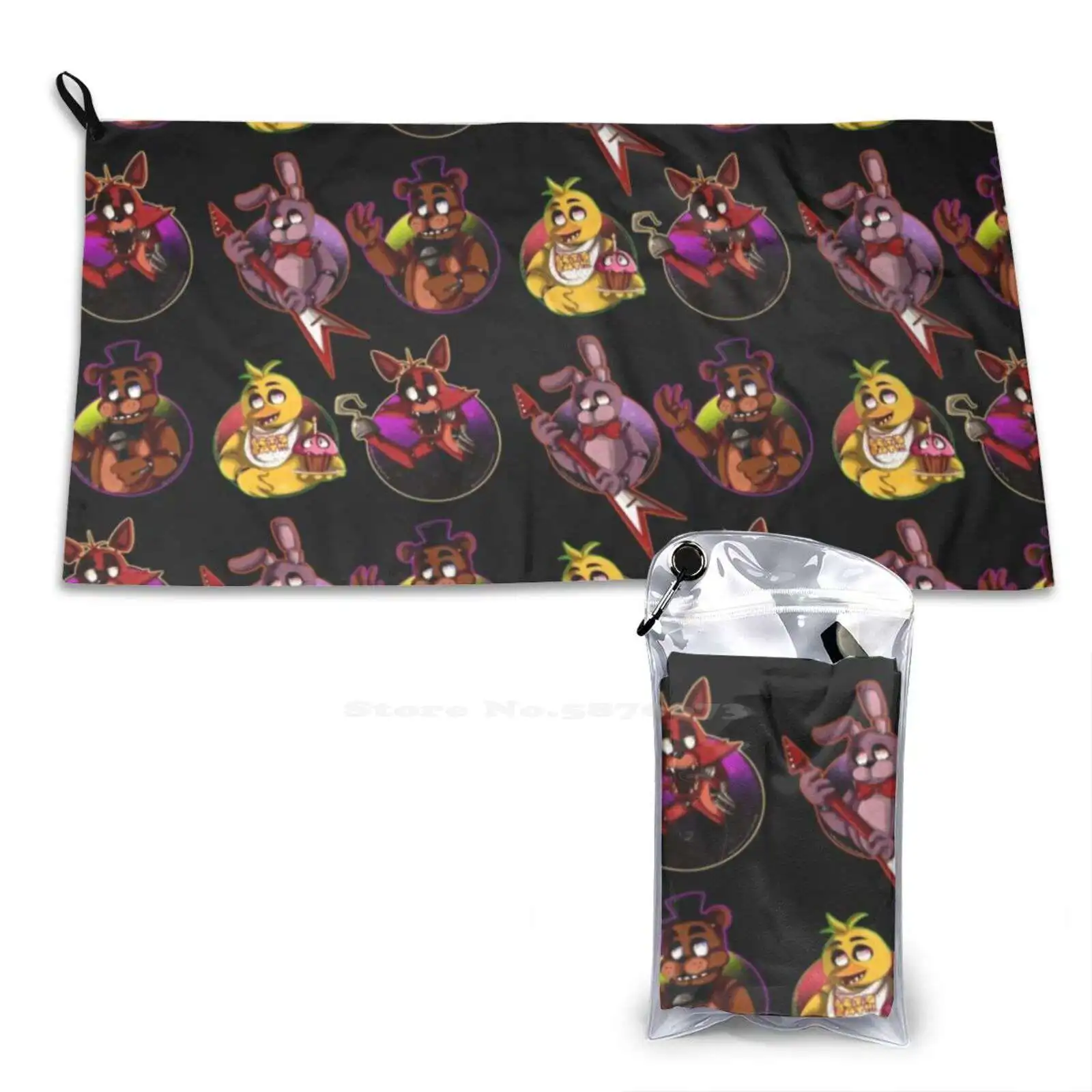 Fazbear Crew Soft Towel Quick Dry Sport Beach Towel Fnaf Chica Foxy Bonnie Five Nights At Fearcrowz