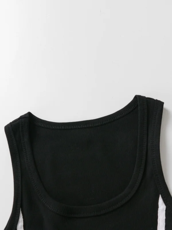 Korean Style Summer New Color Block round Neck Vest Thin Quick Dry Wide Leg Sports Pants Casual Set Slim Fit High Waist Long ...
