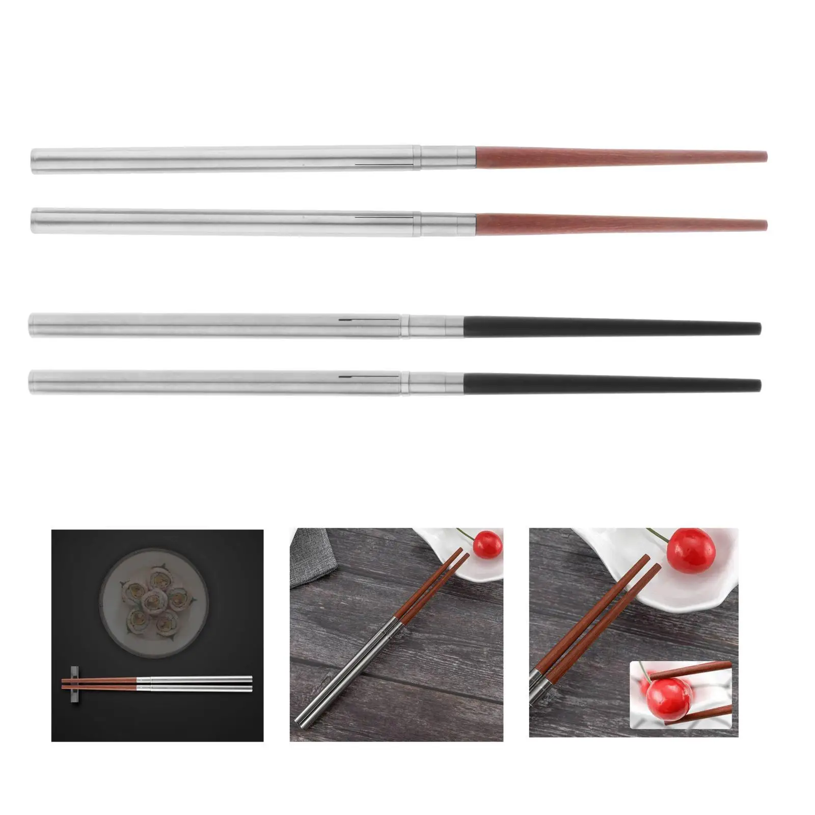 

Stainless Steel Collapsible Travel Chopsticks Folding Wooden Cutlery for Camping