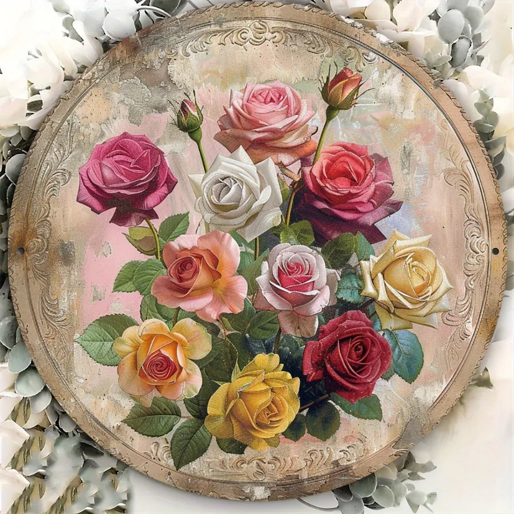 Vintage Rose Metal Wall Decor Rustproof Aluminum 8x8in Victoria Style Flower Art Indoor Outdoor Home Cafe Gift Red White Yellow