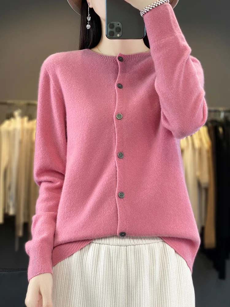 

Autumn Winter Women Cardigan 100 Warm Soft Solid O Neck Knitted Long Sleeve Sweater Tops Chic Comfort Clothing