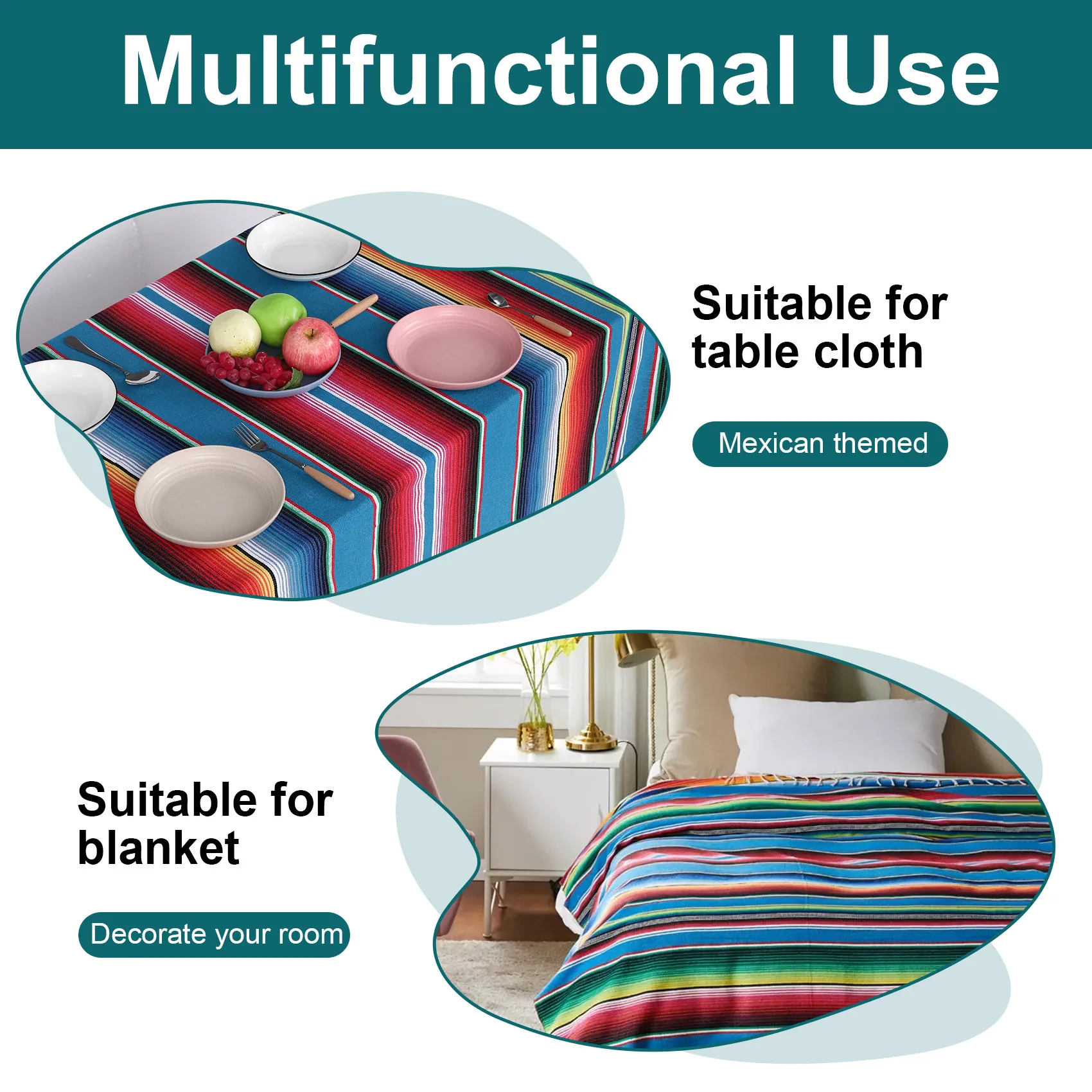 Mexicaanse Deken Sarape Picknick Tapijt Gooien Tafelkleed Hot Rod Voor Yoga Party, 120X180Cm