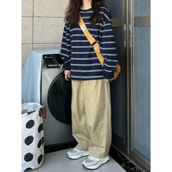 Chic Korean Style Striped Long Sleeve T-Shirt Women's Loose Base Shirt Trendy Brand INS Autumn Winter Vintage Inner Wear Top