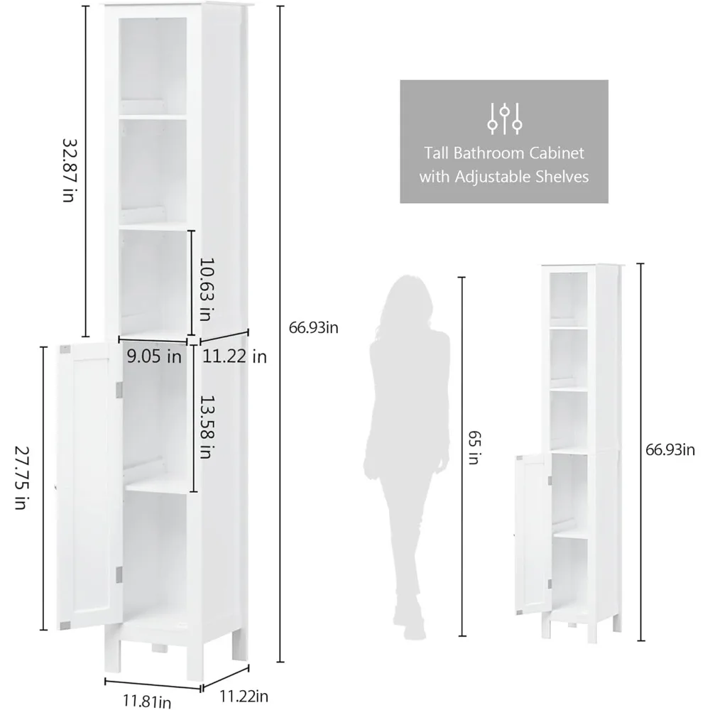 slimline tall bathroom storage cabinet with adjustable shelves for compact spaces