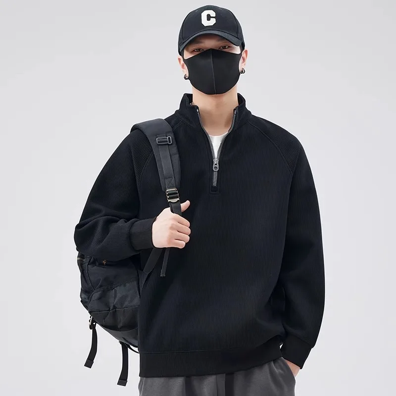 Men's Premium Half Zip Sweatshirt 2025 Minimalist Stand Collar Pullover French Terry Crewneck Top Oversized Casual Sweater