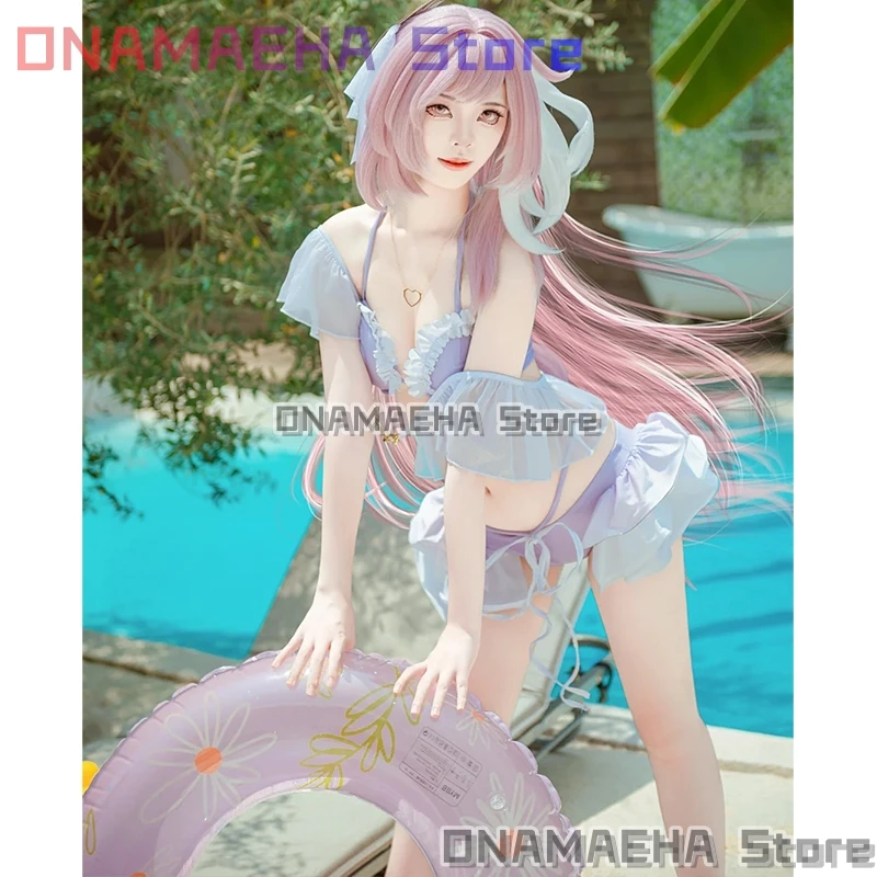 

ONAMAEHA*/Genshin Impact Raiden Shogun Purple Exotic Swimsuit Anime Cosplay Hot Spring Two Piece Bathing Suit Female OC Water