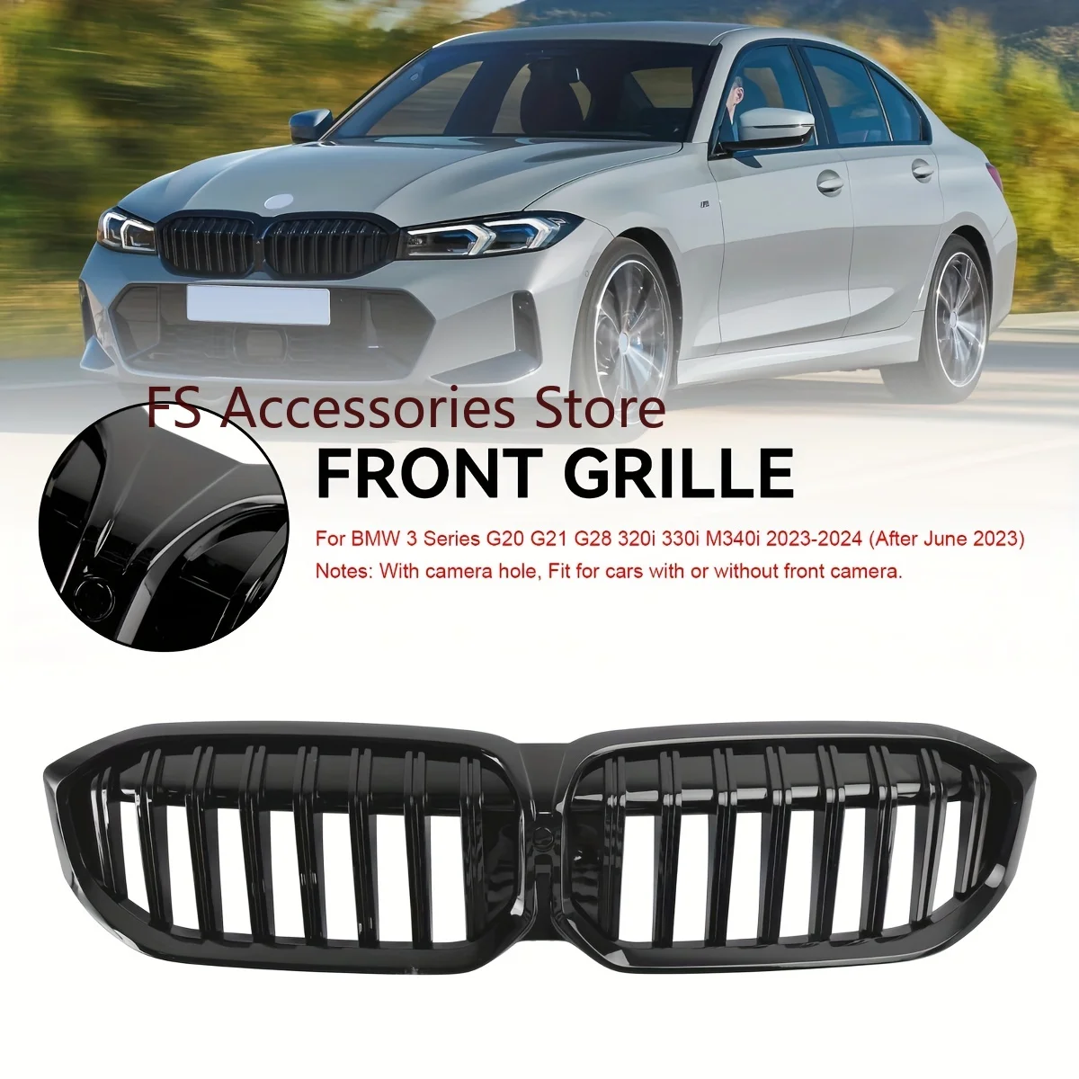 

Gloss Black Front Kidney Grille Grill Single line For BMW G20 G21 G28 320i 330i M340i 2023 2024 Front Grill Replacement