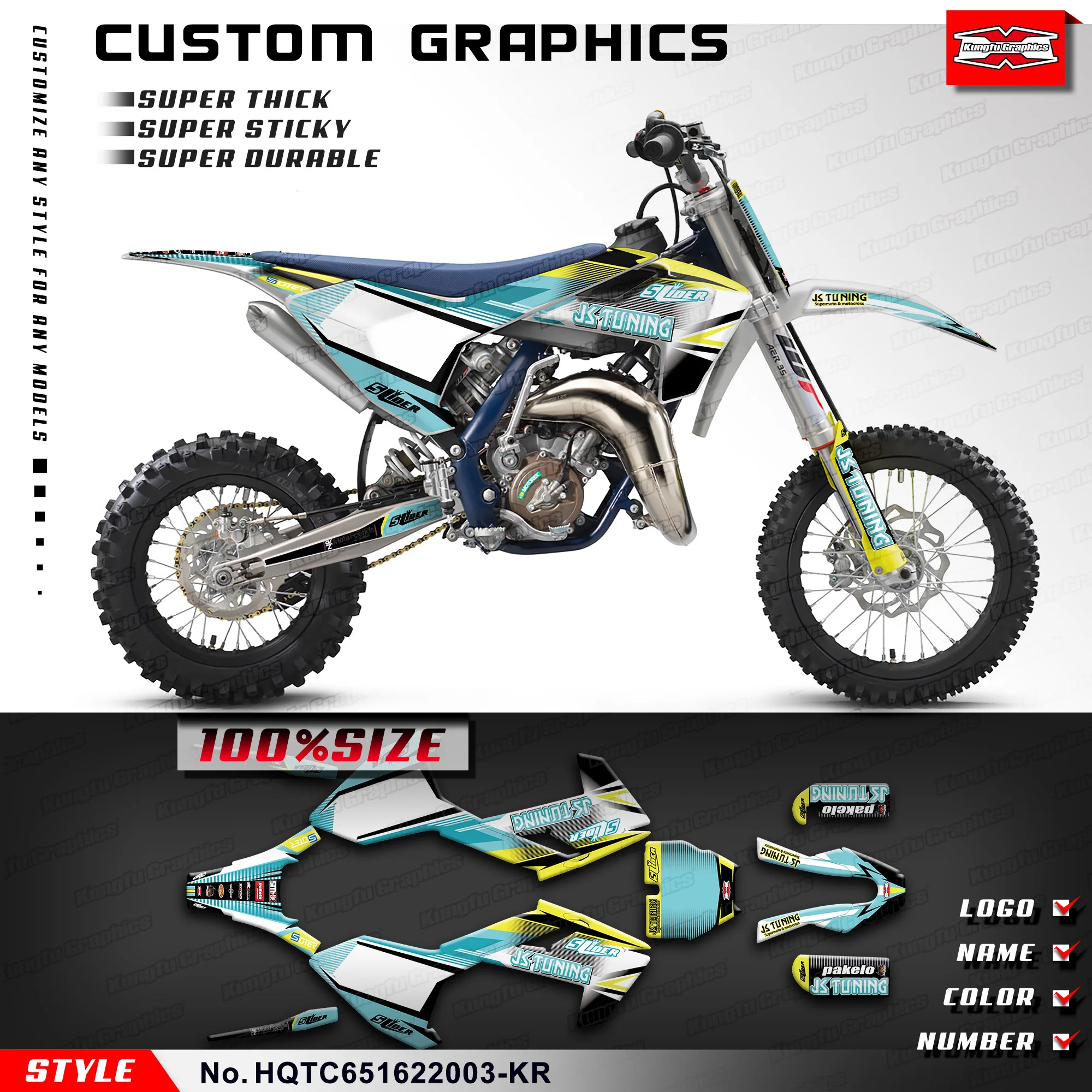 

KUNGFU GRAPHICS Motocross Stickers MX Racing Decals Kit for Husqvarna TC65 TC 65 2016-2023, HQTC651622003-KR