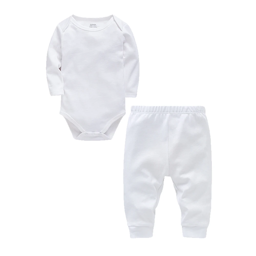 Muslin Plain 2 Pieces Baby Clothing Set Baby Boys Romper With Pants Black Grey White Kids Jumpsuit Blank For Newborn Gift Set