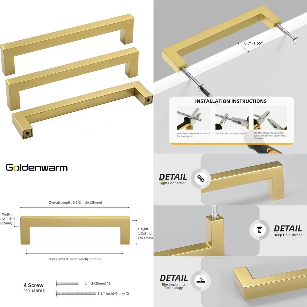 

Modern Square Brushed Brass Drawer Pulls for Kitchen Cabinets, Gold Cabinet Handles, Modern Dresser Knobs, Contemporary Square D