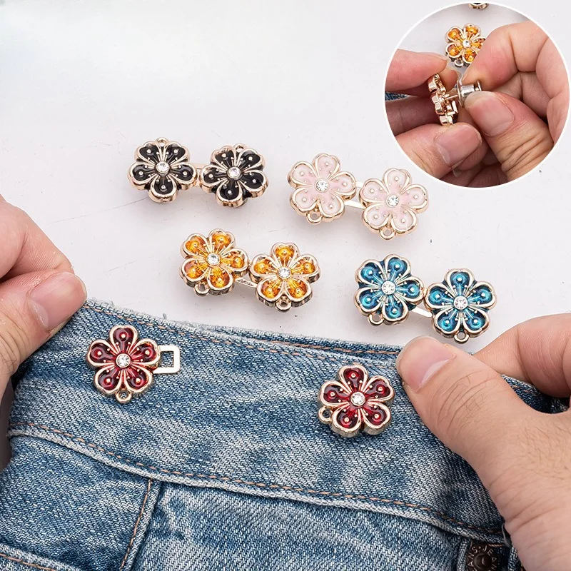 Tighten Waist Buckle Alloy Flower Brooches ClipsAdjustable Snap Buttons Jeans Buttons Detachable Clothing Accessories