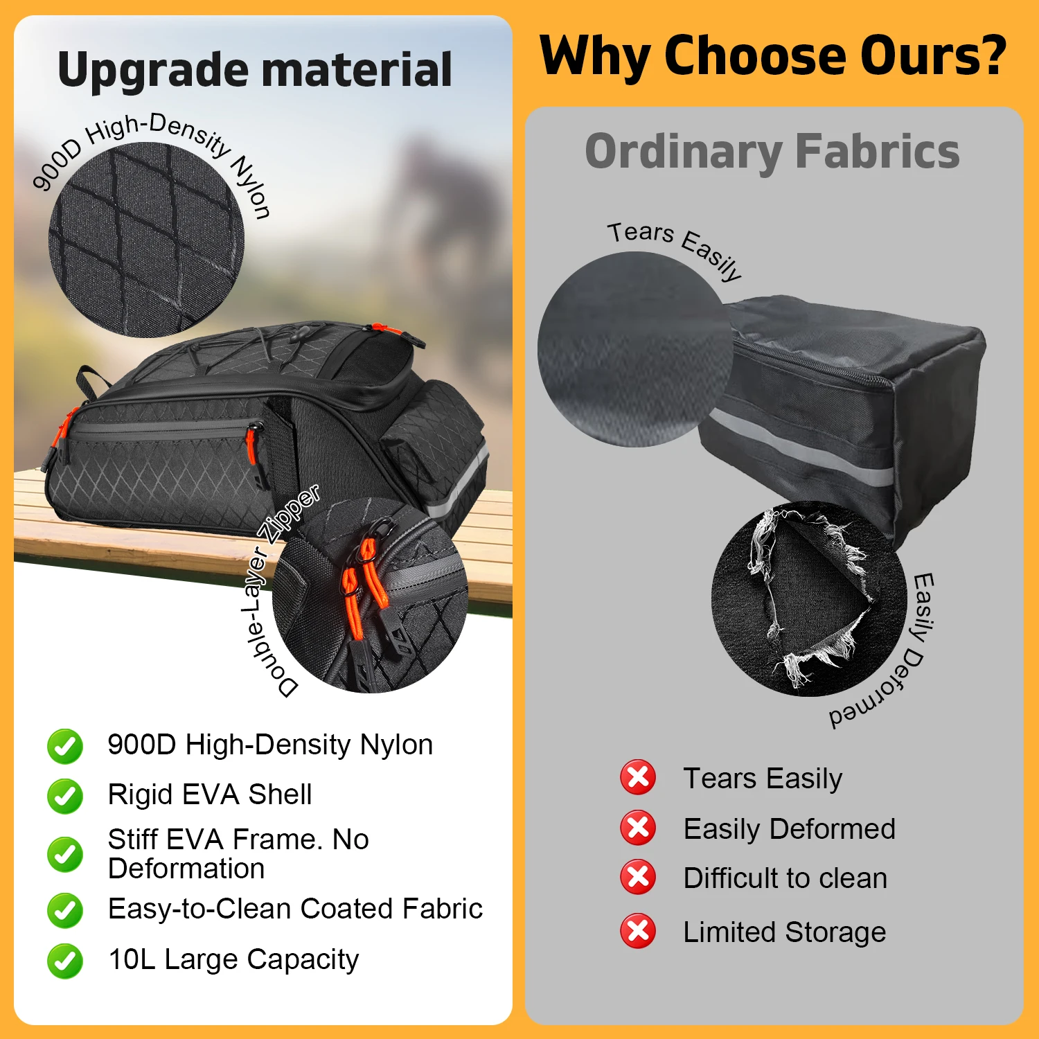 Neue Fahrrad-Gepäckträgertasche Upgrade 900D 10L Große Kapazität Reißfest Mehrzweck Schnelle Montage Befestigung Pendeln Outdoor Fahrradzubehör – Detail 2