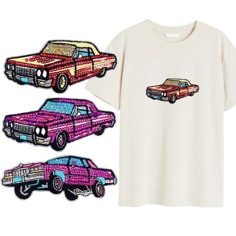 

Vintage Car Sequined Embroidered Patch Applique Cloth Sticker Iron on Patches Sewing DIY Bag Hat Jeans Dress Craft Decor Repair