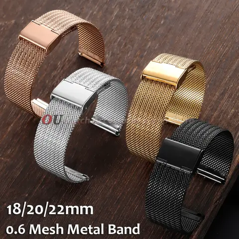 Correa de acero inoxidable milanesa de 0,6 mm, 18 mm, 20 mm, 22 mm para Omega, liberación rápida, para correas metálicas DW, pulseras universales para hombres y mujeres