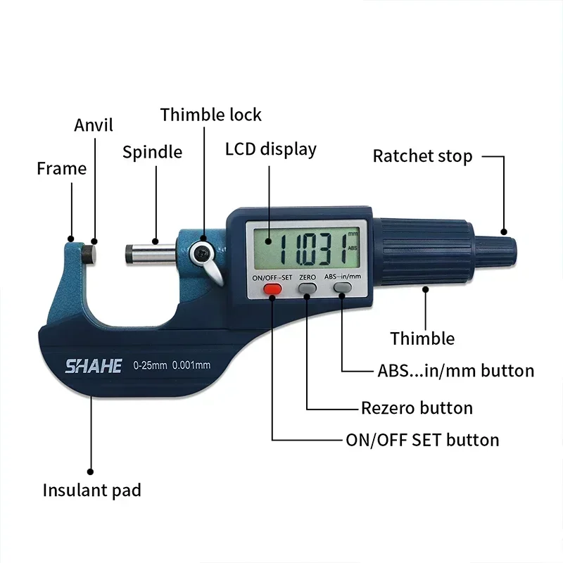 Shahe 0-25/25-50/50-75/100 mm Mikrometr cyfrowy zewnętrzny Mikrometr elektroniczny Miernik 0,001 mm Narzędzia cyfrowe Suwmiarka