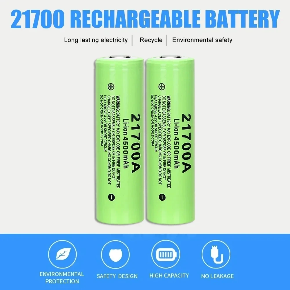 Brand New 100% Original 21700 Battery 4.2V 4500mAh Discharge 21700 Li-ion Battery Rechargable Battery with Free LED Flashlight