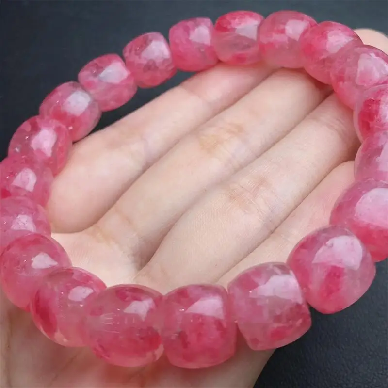 1PCS Natural Rhodonite Bracelet Handmade Crystal Quartz Jewelry Stretch Bangle Children Birthday Gift 11X10.5MM