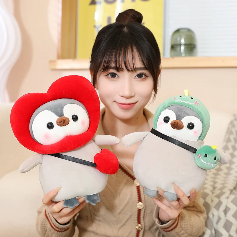 Peluches de pingüino Kawaii para niñas, juguetes de peluche de pingüino encantador, muñecas de flores de dinosaurio de unicornio, almohada suave de