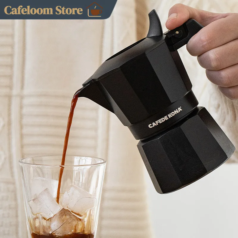 Cafede Kona Moka Pot Double Valve Espresso Coffee Maker Portable Stovetop Coffee Brewer For Home Outdoor Camping