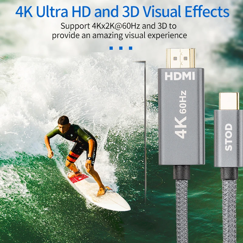 USB نوع C إلى HDMI كابل 4K 60Hz USBC إلى HDMI 2.0 Thunderbolt 3 4 USB-C شاشة عرض 2K 1080P لماك بوك باد غالاكسي Dex S10