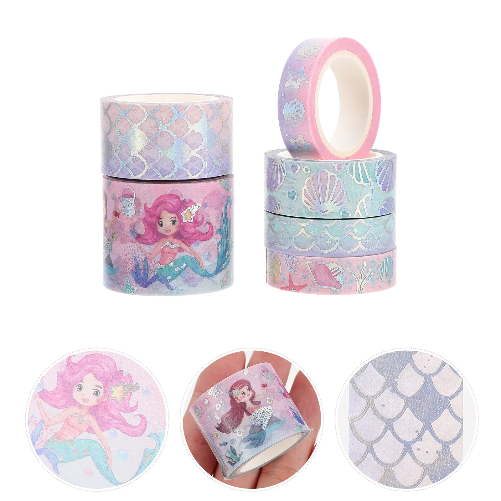 6 Rolls Hand Account Mermaid Stickers Decor Decorative Tape Japanese Paper Picture Book Decoration Diary Ornaments