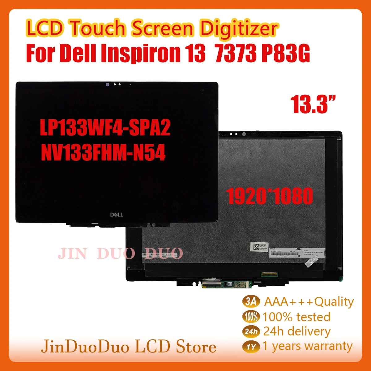 

13.3"Original For Dell Inspiron 13 7373 2-in-1 P83G P83G001 LCD Display Touch Screen Assembly Frame LP133WF4-SPA2 NV133FHM-N54