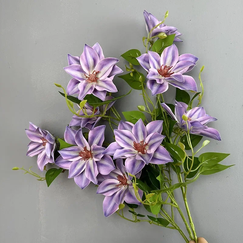 2pcs/lot Real Touch Artificial Clematis Plastic Fake Flowers Cafe Decor Simulation Blue Clematises Flowers Balcony Decoration