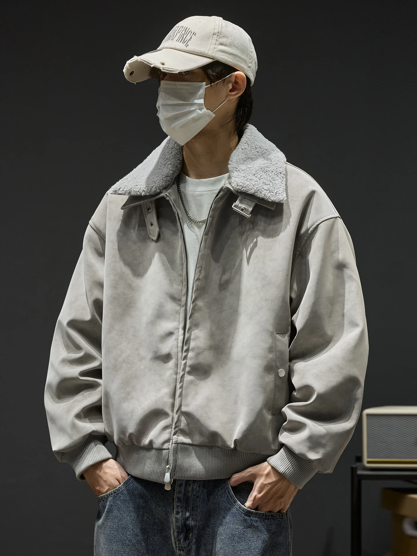 الرجال الجلد المدبوغ Jaet Thiened القطن بولي Leather الجلود القابلة للإزالة الفراء طوق ملابس خارجية شتاء دافئ طويل Sve سستة إغلاق اللون