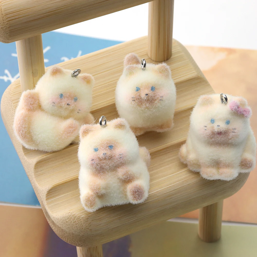12Pcs 3D Flocking Cat Charms Resin Cartoon Animal Kitten Pendant for Necklace Earrings Keychains Making DIY Jewelry Accessories