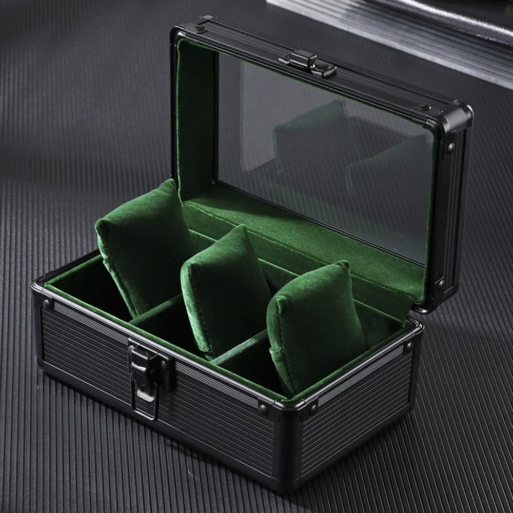Premium Aluminum Alloy Watch Organizer Box 3 Slots Transparent Dustproof Lid Luxury Watch Holder Gift for Men Women