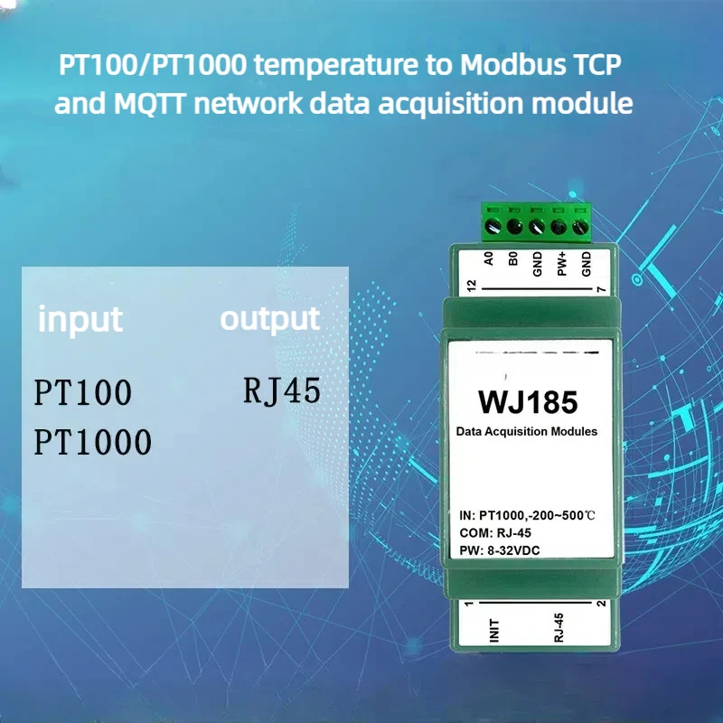 Pt100/Pt1000 Temperature to Modbus TCP and MQTT Network Data Acquisition Module WJ185