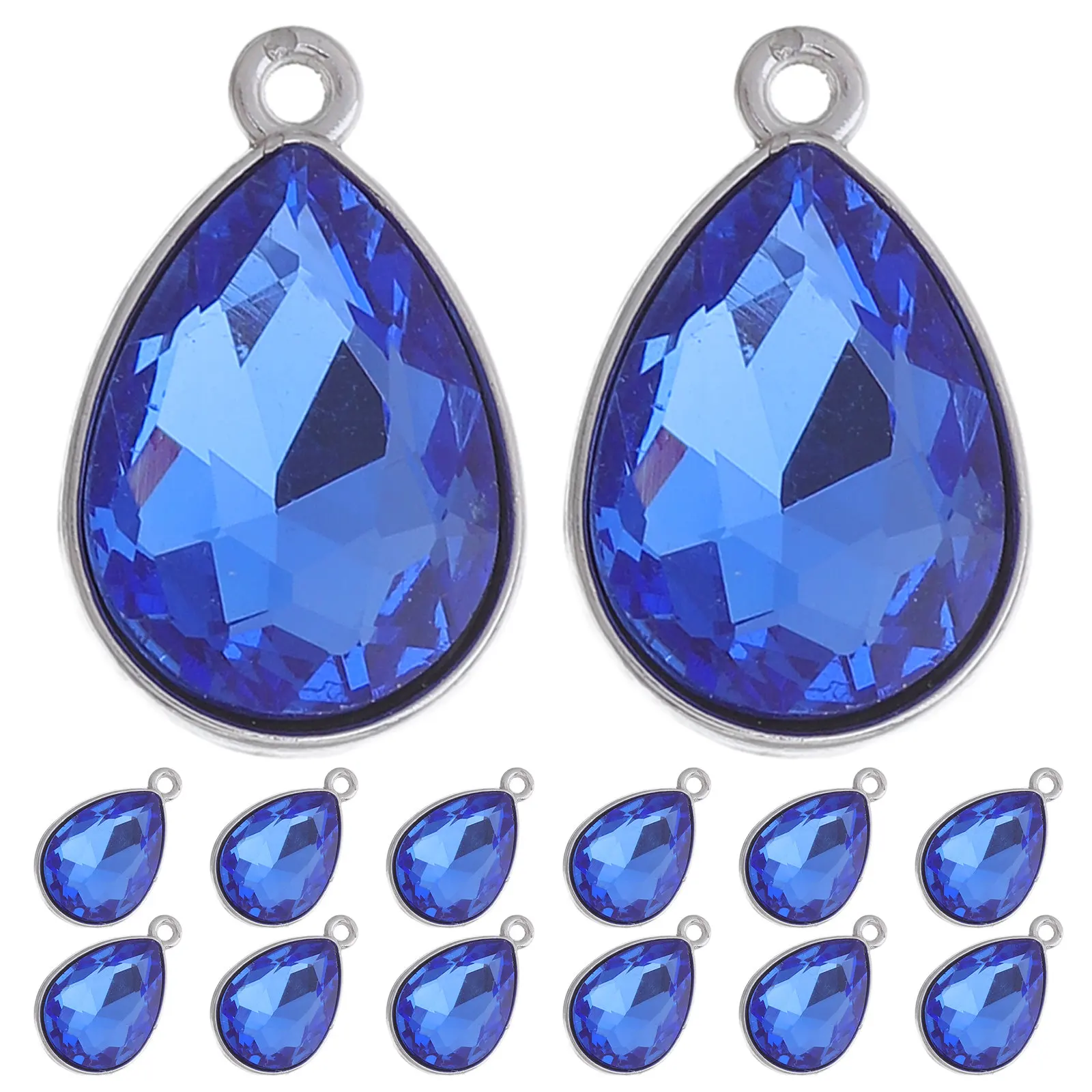 

20 шт. подвесок-капель из цинкового сплава для ожерелий, со стеклянными соединителями, синие бусины-капли, синие стеклянные подвески в форме капли