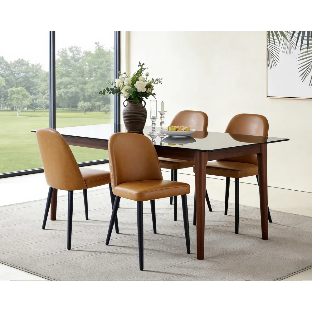 

Brown Leather Identities Chair with Metal Legs, Armless Chair Set of 4 for Kitchen, Restaurant, Living, Meeting Roomwhite icon