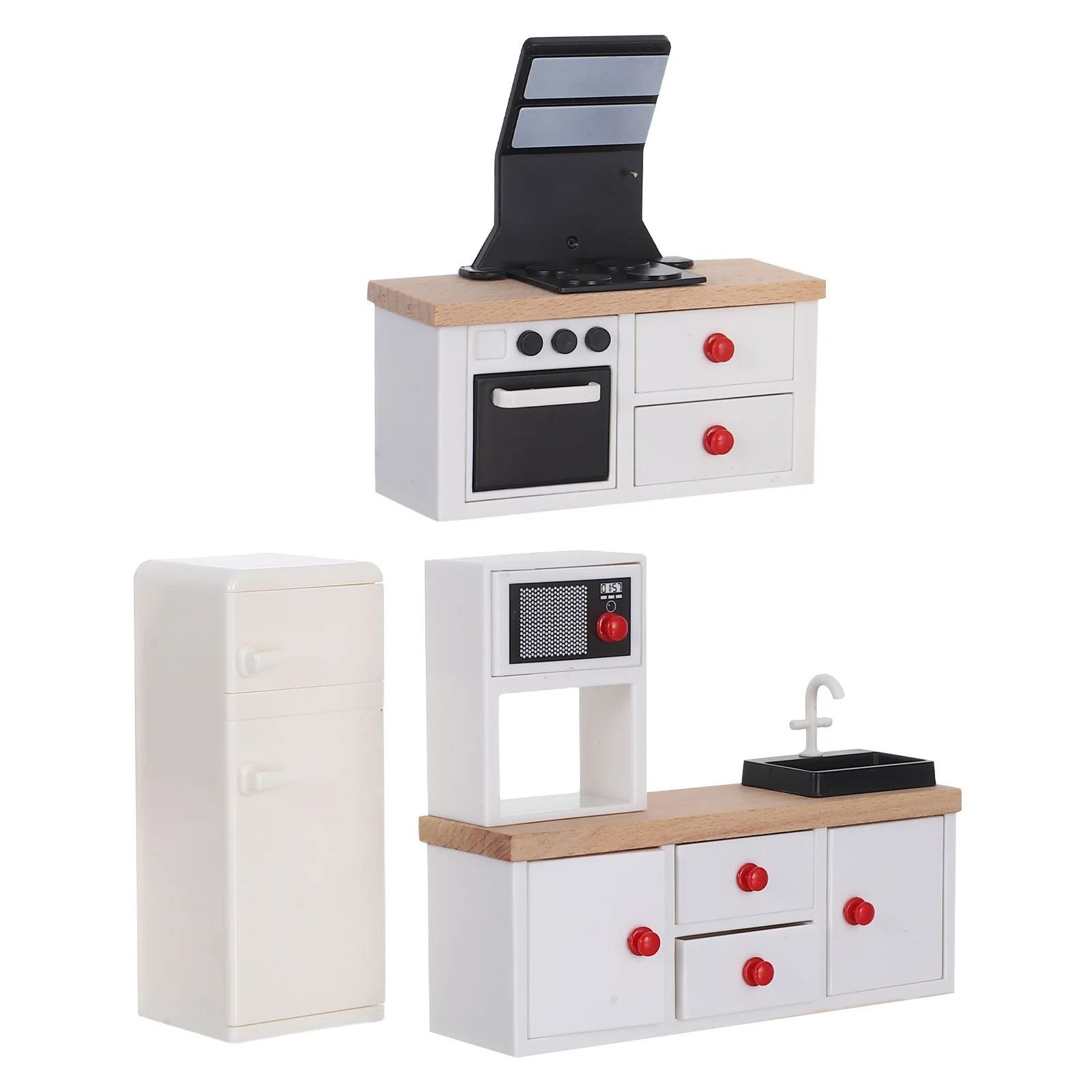 

3Pcs Mini Kitchen Furniture Set Dollhouse Accessories European Style Refrigerator Stove Cabinet Kids Role Play